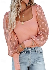 economico T-shirt semplice-Per donna Blusa Semplice Casual Manica Lunga Collo quadrato Top Regolari Quotidiano Ferie Patchwork Rete Nero Bianco Rosa Autunno Inverno