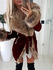 abordables Fourrures &amp; Cuirs-Femmes Manteau d&#039;Hiver Manteau Manteau en Fausse Fourrure Chaud Confortable Patchwork Occasionnel Uni Extérieur Vacances Sortir Week-end Long Col Rabattu Mince manche longue Vêtements d&#039;extérieur