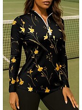 cheap Women's Shirt-Women's Floral Shirt Sport Shirt Golf Polo Shirt Tennis Shirt Long Sleeve Zipper Floral UPF50+ UV Resistant High Elasticity Moisture Wicking Breathable Tennis Golf Pickleball Stand Collar Zip Collar
