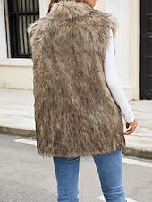 billiga Pellicce &amp; Pelli-Women's Vest Faux Fur Coat Warm Comfortable Furs &amp; Leathers Casual Color Gradient Vacation Street Casual Daily Wear Long Turndown Regular Fit Sleeveless Outerwear Black White Brown Fall Winter