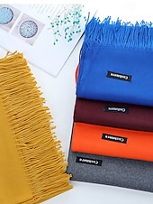 ieftine Accesorii de Crăciun-Eșarfă de Crăciun pentru femei, cu aspect de cașmir, șal de iarnă moale din imitație de cașmir cu ciucuri, eșarfă caldă de culoare uni pentru sărbători, exterior și purtare zilnică