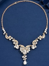 abordables Collar de mujer-Collar llamativo de lágrima de cristal para mujer, elegante joya vintage con diamantes de imitación para bailes Gatsby y bodas. &amp;fiestas nocturnas