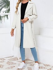 billiga Jackor i konstläder-Dam Imitationsläderjacka Trenchcoat Bekväm Ficka Knappar Ledigt Slät Semester Dagliga kläder Utekväll Helgen Lång Nedvikt Normal Långärmad Ytterkläder Marin Svart Kamel Vår Höst