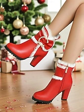 preiswerte Stiefeletten-Rote Damenstiefeletten mit goldener Schleife – festliche High Heel-Stiefel für Damen – perfekt für Weihnachtsfeiern, Feiertagstreffen und Abende