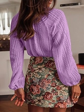 billiga Enkla blusar-Dam Skjorta Dressiga toppar Ihålig Knappar Slät Elegant damer Stylish Långärmad V-hals Vanliga toppar Dagligen Arbete Helgdag Vit Rodnande Rosa Rubinrött Aprikos Vår Höst