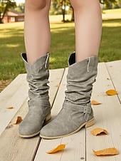 abordables Botas holgadas-Botas holgadas de mujer en marrón oscuro con hebilla: botines informales de tacón bajo para uso diario.