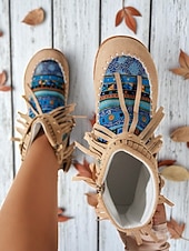 dames mocassinlaarzen met franjes en kleurrijke etnische print, casual enkellaarsjes voor herfstoutfits en festivals &dagelijks gebruik voordelige Enkel laarzen-dames mocassinlaarzen met franjes en kleurrijke etnische print, casual enkellaarsjes voor herfstoutfits en festivals &dagelijks gebruik