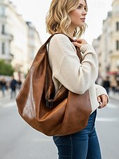 olcso Kézitáskák és bevásárlótáskák-női nagy műbőr hobo táska, lezser, bő válltáska cipzárral, vintage táska munkába, utazáshoz, vásárláshoz és mindennapi használatra