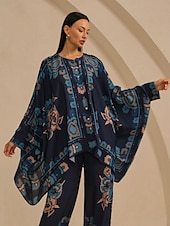  Blusa feminina chiffon étnico floral colocação havaiana estampa grande gola redonda casual férias primavera verão outono