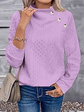 ieftine Hanorace simple-Hanorac elegant pentru femei, la modă, drăguț, culoare uni, guler înalt, nasturi, texturat, mânecă lungă, model obișnuit, topuri tricotate, exterior, acasă, lucru, negru, alb, primăvară, toamnă