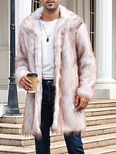 preiswerte Herrenjacken &amp; Herrenmäntel-Herren Winterjacke Kunstpelzmantel Urlaub Täglich Thermowarm Fleece Herbst Winter Einfach Mode Streetwear Revers Lang Kamel Dunkelgrau Schwarz Weiß Gelb Jacken