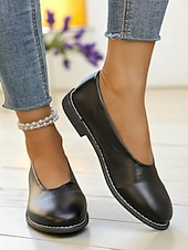 cheap Women&#039;s Flats-Women&#039;s Burgundy Faux Leather Round Toe Flats with Low Heel, Comfortable Casual Dress Shoes for Work, Office &amp; Everyday Wear