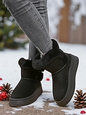 cheap Snow &amp; Winter Boots-Women&#039;s White Fur-Trimmed Slip-On Winter Boots with Bow Detail, Stylish Cozy Snow Boots for Cold Weather and Holiday Wear