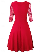 cheap Plain Dress-Women's Mini Dress A Line Dress Elegant Party Cocktail Outdoor Party Wedding Lace Patchwork Regular Fit Solid Color 3/4 Length Sleeve Square Neck Pink Wine Red