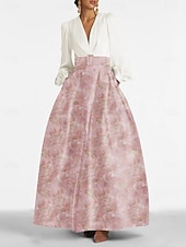 ジャカードブロケード フローラル Aラインイブニングガウン ドレス フォーマルウェディングゲスト フロアレングス 長袖 Vネック ベルト ナイロン スリットポケット お買い得  Aラインのイブニングドレス-ジャカードブロケード フローラル Aラインイブニングガウン ドレス フォーマルウェディングゲスト フロアレングス 長袖 Vネック ベルト ナイロン スリットポケット