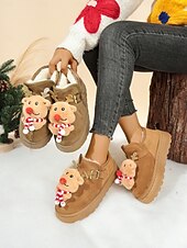 economico Scarpe di Natale per Donne-stivali da neve natalizi da donna in cammello con motivo a renne e sciarpa - stivaletti foderati in pile, morbidi e festosi, ideali per Natale e le riunioni di famiglia