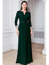 baratos Vestidos de Festa em A-Linha A Longo Vestidos de cocktail Vestidos de noite Vestido de Baile Vestido formal Elegante Vintage Vestido preto Manga Longa Decote V Formal Convidado do casamento Crepe Esticado com Pregas