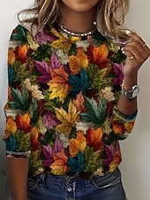 levne květinové tričko-Dámské tričko grafický květinový rostliny vintage móda stylové dlouhý rukáv crew neck kulatý výstřih pravidelné topy každodenní víkendový potisk hnědá jaro podzim zima