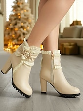 preiswerte Stiefeletten-Rote Damenstiefeletten mit goldener Schleife – festliche High Heel-Stiefel für Damen – perfekt für Weihnachtsfeiern, Feiertagstreffen und Abende