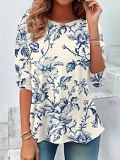 economico T-shirt floreale-Per donna Maglietta Grafico Piante Vintage Moda Elegante Manica Lunga Girocollo Top Regolari Quotidiano Weekend Stampato Blu Viola Verde Estate Primavera Autunno