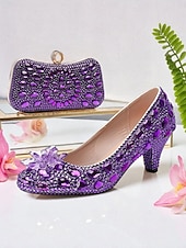 preiswerte Klassische Pumps-Damen-Set aus Strass-Pumps und Clutch mit mehrfarbigen Kristallverzierungen – elegante passende Schuhe und Handtasche für formelle Anlässe und Cocktailpartys
