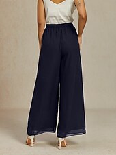 billige brede ben og høy midje-Dame Frekk Elegant Full lengde Middels midje Elastisk Navyblå Sommer Vår Høst