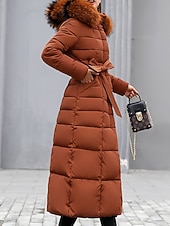 billiga Dunjackor-Dam Vinterkappa Dun Hoodiejacka Håller värmen Bekväm Dragkedja Ficka Aktiv Ledigt Slät Utomhus Semester Utekväll Helgen Lång Huva Normal Långärmad Ytterkläder Svart Vit Rubinrött Höst Vinter