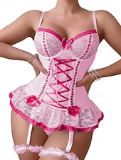 billiga Sovtoppar och underdelar till dam-Dam Sexiga underkläder Sexiga kroppar Spets Öppen ryggNightwearPolyester Semester Hem Dagligen Solid färg Mode söt stil Svart Vit Rodnande Rosa Marinblå Blå Vår &amp; sommar Höst vinter