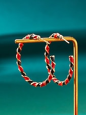 お買い得  レディースイヤリング-レディースクリスマスフープイヤリング、赤と緑のツイストデザイン、合金素材、ホリデーパーティーやギフトに最適