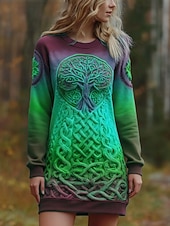 abordables Sudaderas y sudaderas con capucha-Mujer Mini vestido Vestido de cambio Vacaciones Casual Exterior Vacaciones Ajuste regular Graphic Geométrico Manga Larga Cuello Barco Amarillo Morado Naranja Verde Trébol Otoño Invierno