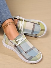 abordables Zapatillas de mujer-Zapatos sin cordones a cuadros para mujer: zapatos casuales y acogedores para Navidad, reuniones de invierno y relajación festiva.
