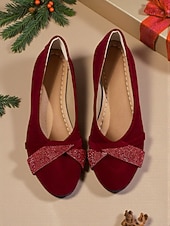 economico Ballerine da donna-ballerine con zeppa bordeaux da donna con fiocco: stile casual per le feste, comode ed eleganti per le feste di Natale e gli eventi festivi