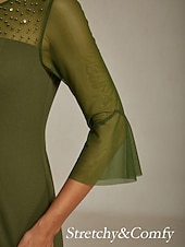 Dam Midiklänning Sheath Dress Elegant Normal Ensfärgat Halvlång ärm Rund hals Oliv