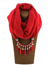 baratos Acessórios de Natal-colar de cachecol macio feminino com borla e pingente de contas, acessório de natal multicolorido e elegante para roupas de inverno e festas de fim de ano