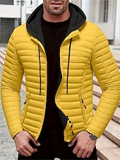 baratos Blusões e Parkas para Homem-Homens Casaco de inverno Casaco puffer Jaqueta acolchoada Bolsos Poliéster Férias Roupa Diária Encontro Padrão Moda Casual Confortável Térmico / Quente Outono Inverno Cor Sólida / Simples Preto