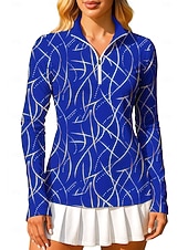 baratos Camisa Feminina-Mulheres Geométrica Arte abstrata Moletom Polo Tops Camisa Camisa Esportiva Manga Longa Imprimir Quarter Zip Pullover UPF50+ Resistente a UV Proteção UV Elástico Respirável Voleibal Tênis Golfe