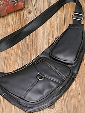 baratos Bolsas para Homem-bolsa tiracolo masculina de couro premium - mochila tiracolo estilosa com vários zíperes para uso diário, viagens e atividades ao ar livre