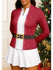 cheap Sports Christmas-Christmas Women&#039;s Geometric Santa Claus Sport Shirt Tennis Shirt Tennis Top Long Sleeve Zipper Floral UPF50+ UV Resistant High Elasticity Moisture Wicking Breathable Volleyball Tennis Golf High Neck