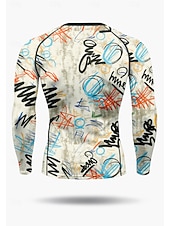 economico T-shirt e Canottiere da Corsa-Per uomo Maglia a compressione Maglia da corsa Stampa 3D Manica Lunga Livello Base Astratto Asciugatura Rapida Compressione Elasticizzato Traspirante Allenamento in Palestra Allenamento attivo