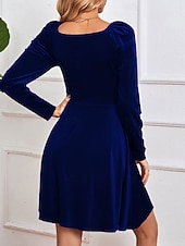 Świąteczna sukienka mini z weluru dla kobiet sukienka w kształcie litery A elegancka na przyjęcia koktajlowa na świeżym powietrzu regularne dopasowanie jednolity kolor długi rękaw dekolt w serek tanie Sukienki świąteczne-Świąteczna sukienka mini z weluru dla kobiet sukienka w kształcie litery A elegancka na przyjęcia koktajlowa na świeżym powietrzu regularne dopasowanie jednolity kolor długi rękaw dekolt w serek