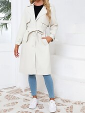 billiga Jackor i konstläder-Dam Imitationsläderjacka Trenchcoat Bekväm Ficka Knappar Ledigt Slät Semester Dagliga kläder Utekväll Helgen Lång Nedvikt Normal Långärmad Ytterkläder Marin Svart Kamel Vår Höst