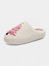 ieftine Flip-Flops de Damă-Papuci de Crăciun albi pentru femei, cu căptușeală plușată, pantofi confortabili de iarnă pentru petrecerea de sărbători &amp;oferirea de cadouri