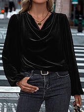 Femmes Velours Elegant Habillé Chemisier Couleur Unie Uni Élégant Dames Classique manche longue Col Halter Hauts Réguliers Travail Quotidien Fête Froncé Drapé Noir Vin Bleu Roi Violet Vert Automne abordables Hauts Unis pour Femmes-Femmes Velours Elegant Habillé Chemisier Couleur Unie Uni Élégant Dames Classique manche longue Col Halter Hauts Réguliers Travail Quotidien Fête Froncé Drapé Noir Vin Bleu Roi Violet Vert Automne