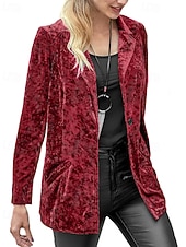Damen Blazer Samtblazer Bequem Tasche Knöpfe Mode Einfach Party Party / Abend Regulär Umlegekragen Normale Passform Langarm Oberbekleidung Marineblau Schwarz Wein Frühling Herbst preiswerte Blazer & Anzüge-Damen Blazer Samtblazer Bequem Tasche Knöpfe Mode Einfach Party Party / Abend Regulär Umlegekragen Normale Passform Langarm Oberbekleidung Marineblau Schwarz Wein Frühling Herbst