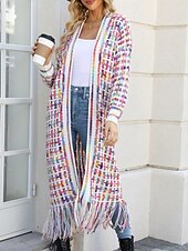 economico Cardigan Aperto-Per donna Felpa Cardigan Elegante Moda Streetwear Plaid A Coste Aperto davanti Nappa Lavorato a maglia Manica Lunga Top lunghi Maglia All&#039;aperto Quotidiano Weekend Nero Giallo Primavera Autunno