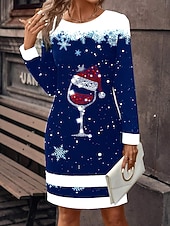 economico Abiti di Natale-Per donna Mini Abito Vestito T-Shirt Abito a Tubino Casual Quotidiano Vestibilità regolare Grafico Geometrico Manica Lunga Girocollo Blu Nero Giallo Rosso Primavera Autunno Inverno