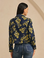  Jeansjacke mit Blumenmuster, lässig, für Urlaub und Alltag, mit Reißverschluss