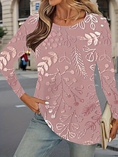 abordables Camiseta floral-Mujer Camiseta Estampado Floral Graphic Plantas Vintage Moda Elegante Manga Larga Cuello Barco Escote Redondo Tops regulares Diario Fin de semana Rosa Primavera Otoño Invierno