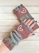 abordables Guantes de mujer-Guantes de punto navideños para mujer con diseño de corazón bordado, varios colores, accesorios de invierno acogedores para la temporada navideña.