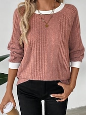 Χαμηλού Κόστους Απλή μπλούζα-Γυναικεία Μπλούζα Κουρελού Συμπαγές Χρώμα Στυλάτο Καθημερινό Μακρυμάνικο Στρογγυλή Ψηλή Λαιμόκοψη Κανονικά μπλουζάκια Καθημερινά Μαύρο Ανθισμένο Ροζ Φούξια Γκρίζο Άνοιξη Φθινόπωρο Χειμώνας